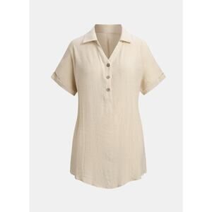 NWT Womens CUPSHE Beach Swim Cover Up Beige Button Down Collared Sheer XL